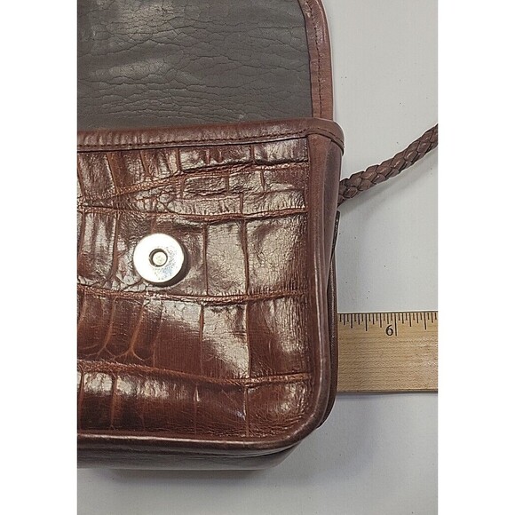 Brighton Brown Crocodile Embossed Woven Leather Small Crossbody Purse Vintage - Picture 11 of 12
